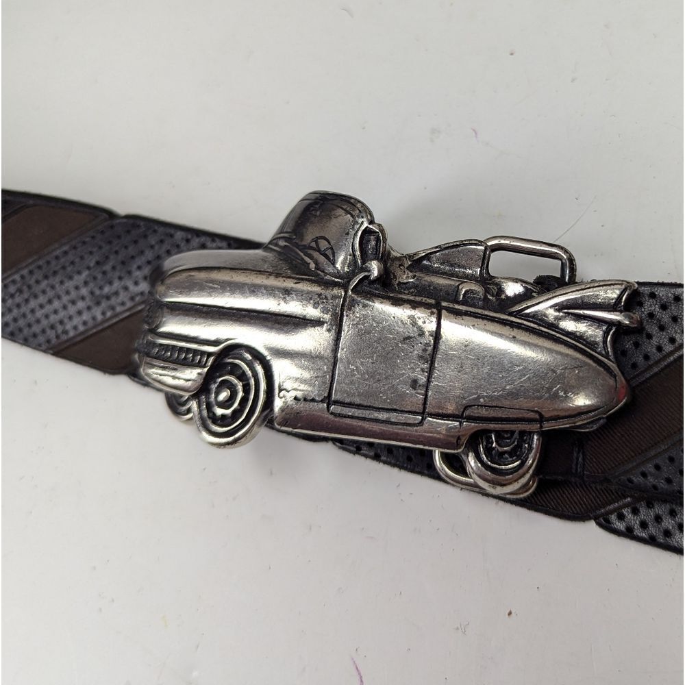 Vintage Italian Leather Belt with Car Buckle – Quelli Della Pelle – Size 37–42